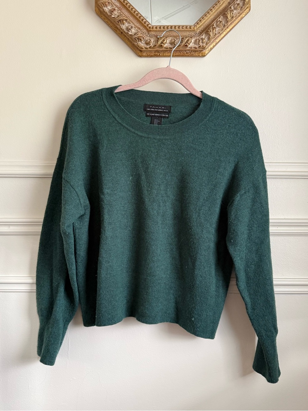 Tahari Dark Green Crewneck Sweater 100% merino wool XL